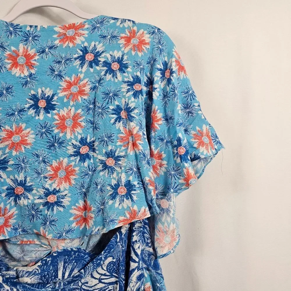 Free People Dark Star Cutout Dress in Blue Floral - Size S